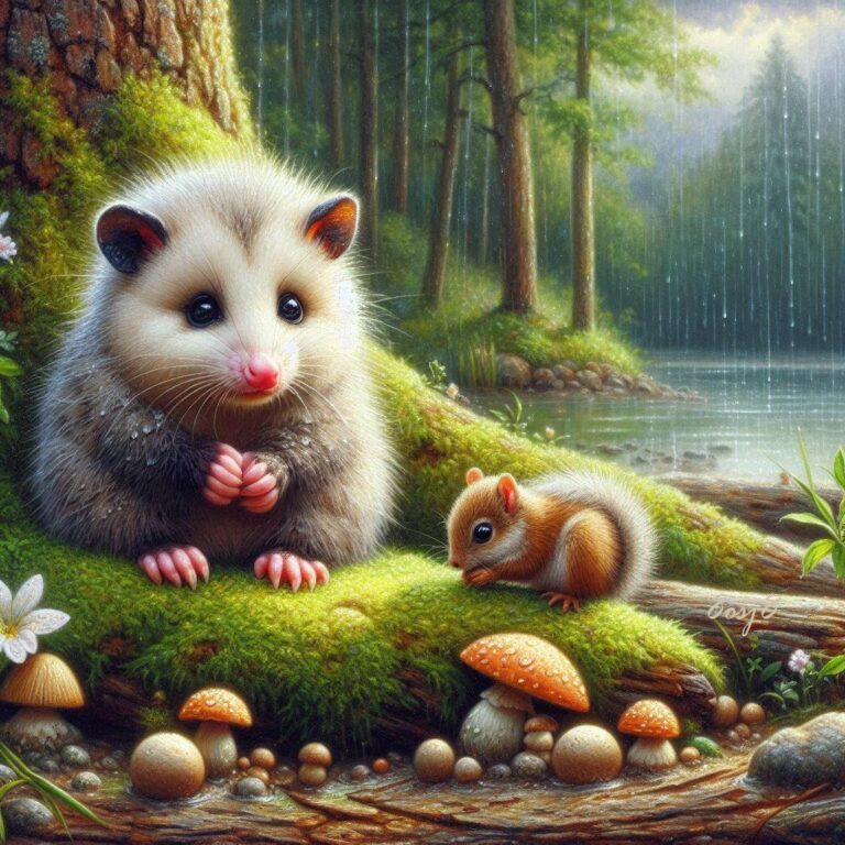Cute Possum and Squirrel Under Tree