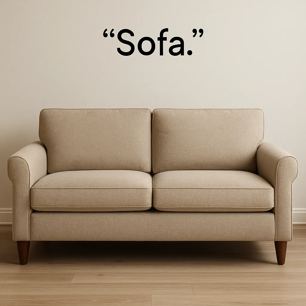 Write a One-word Sentence About a Sofa
