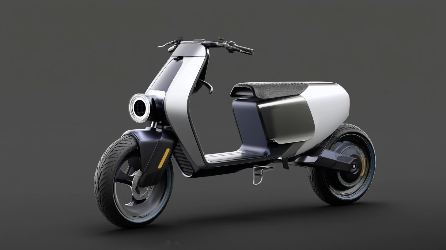 Premium electric step-through scooter, fresh modern design, simple but distinctive silhouette