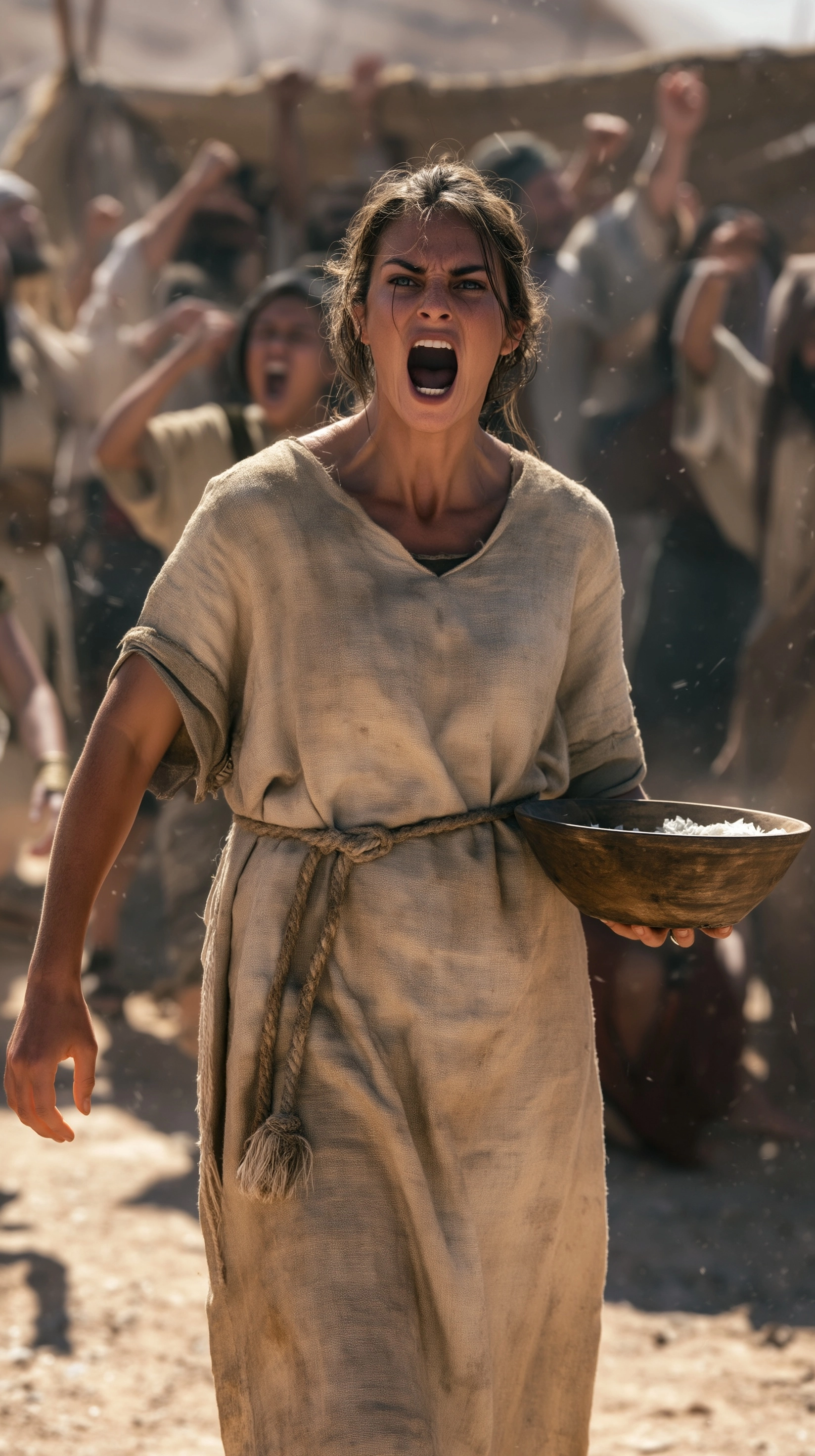 A cinematic ultra-realistic scene of an adult Israelite woman (around 30-40 years old