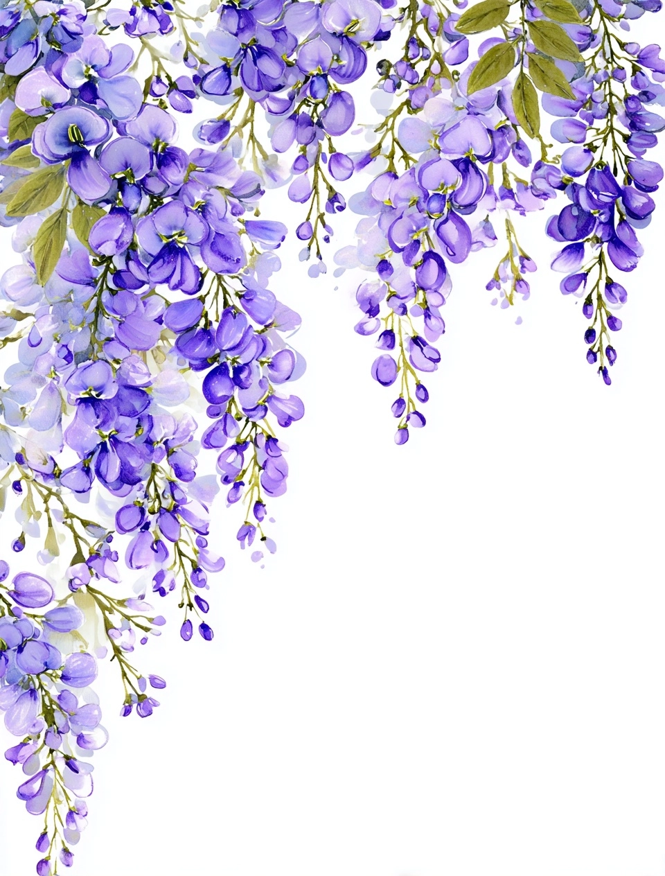 A vector illustration of wisteria flowers in periwinckle color #CCCCFF along the top and bottom bord