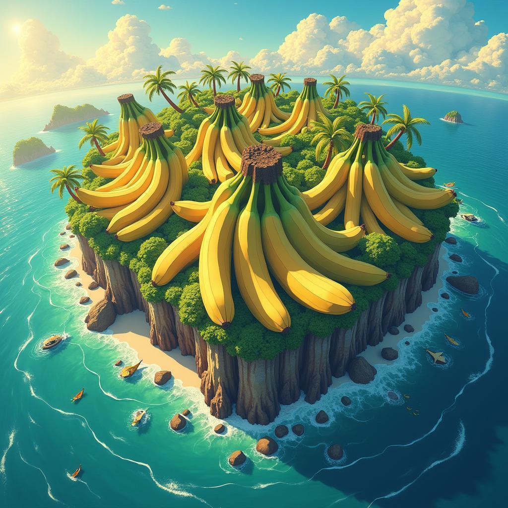 Banana Island Paradise in Golden Anime Light