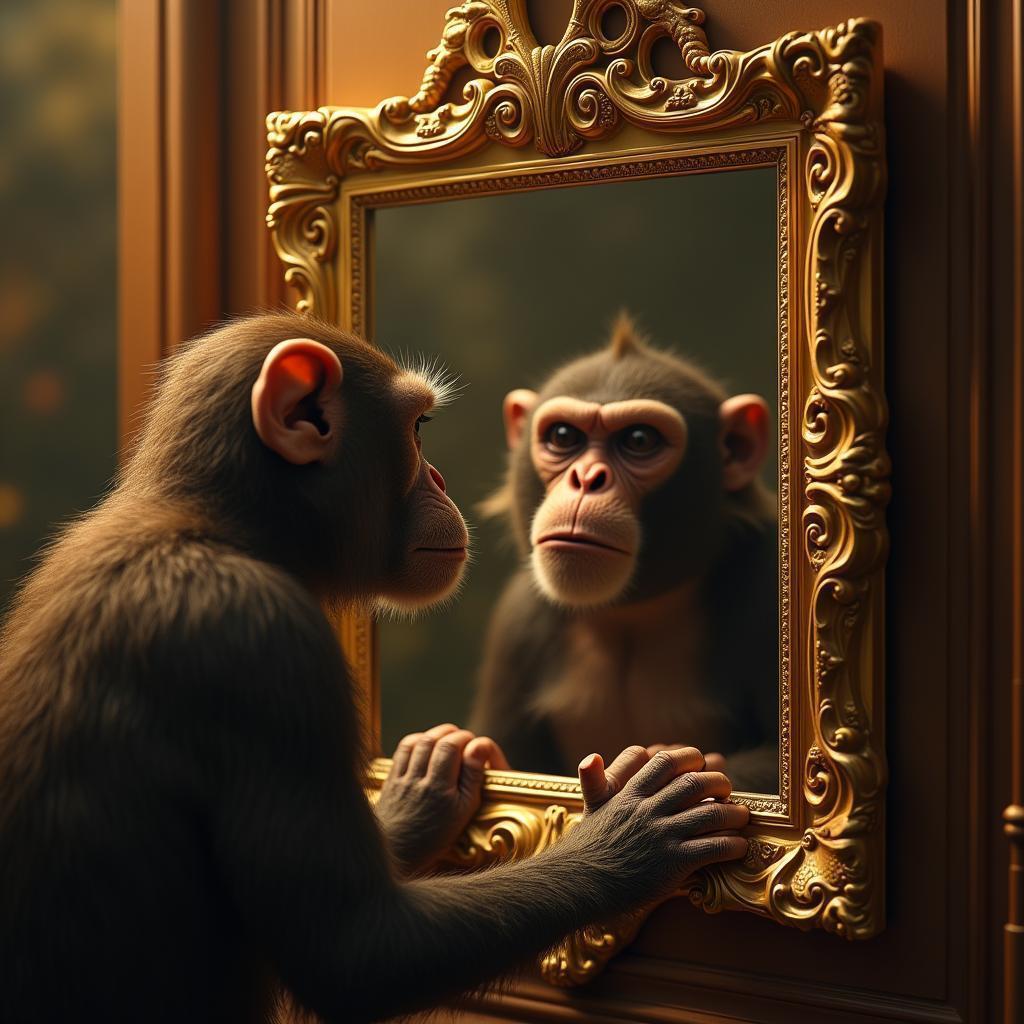 Lofi Monkey Faces an Angry Gold Mirror