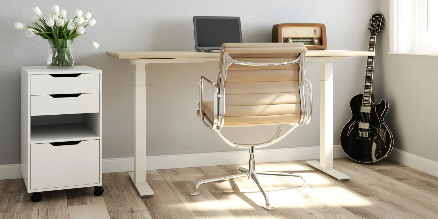 Photorealistic 8K ultra HD, modern minimalist nordic style home office