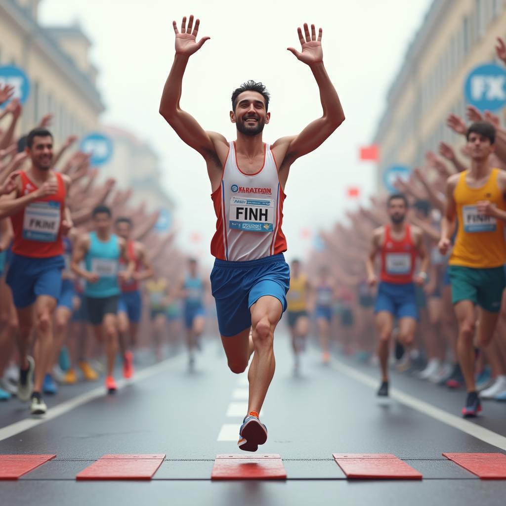 Triumphant Marathon Winner at the Finish Line
