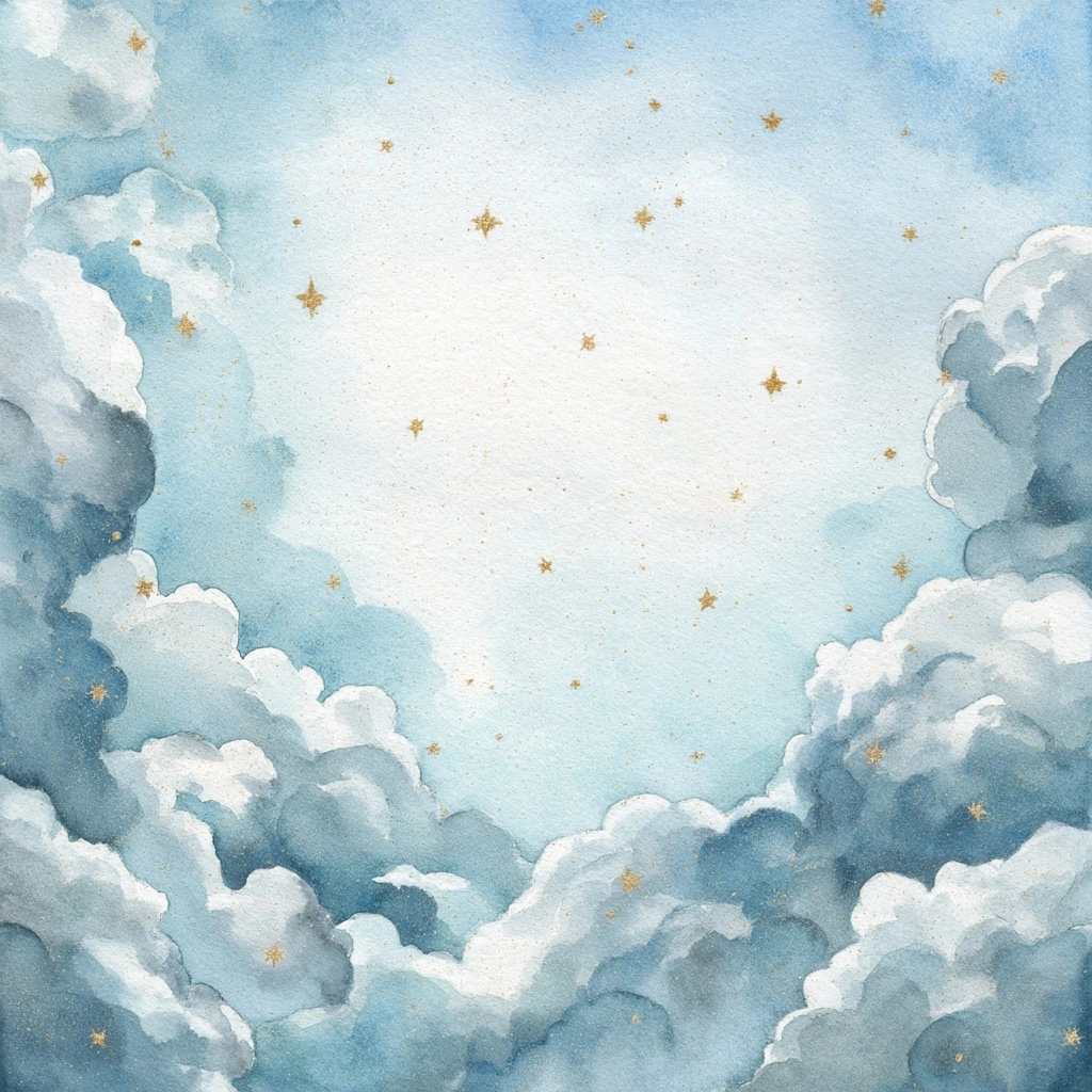 Watercolor fine art, luminous pastel sky blue and powder blue sky