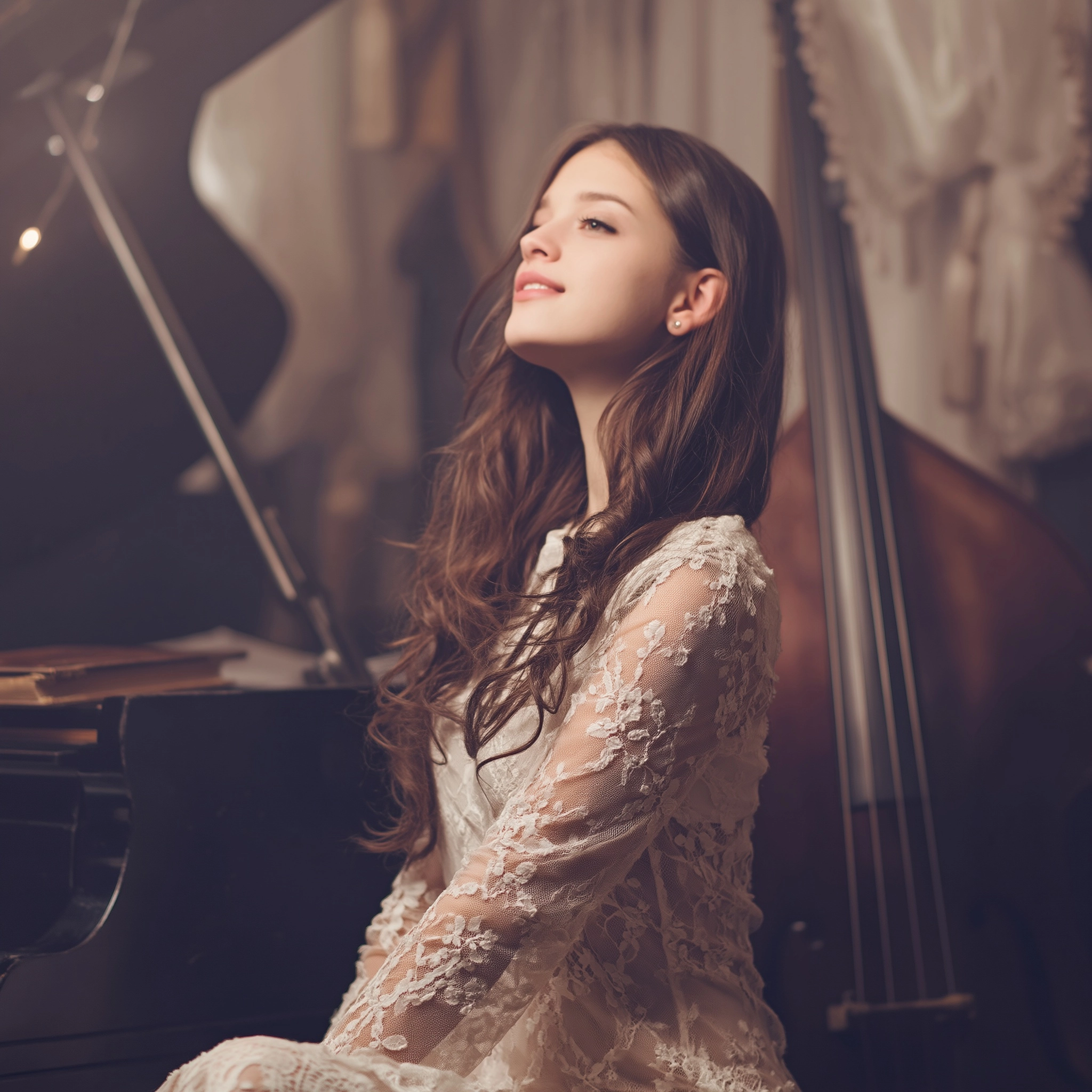 Create a female singer photo album cover shot for this song: A tender and sophisticated jazz bossa n