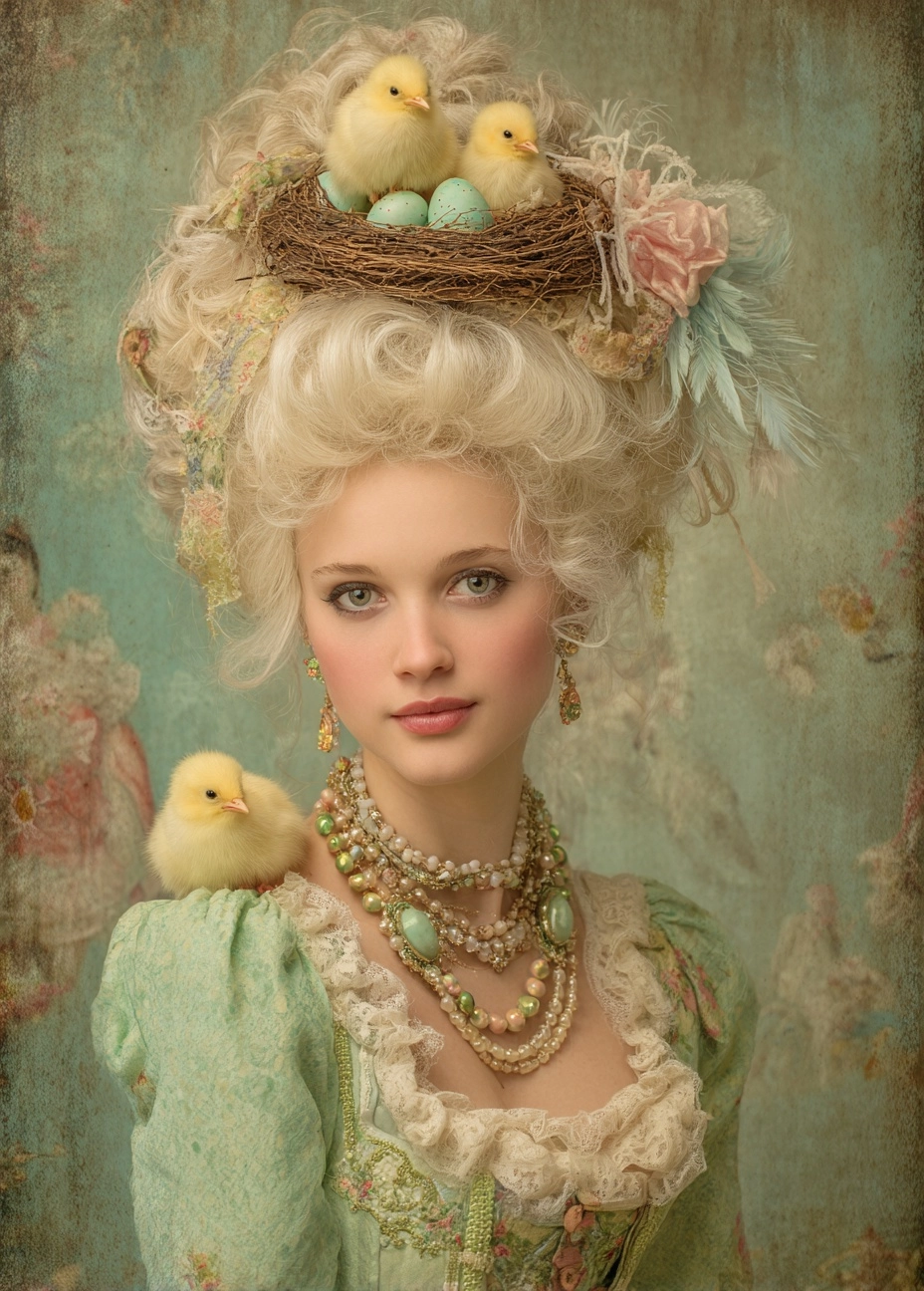 Beautiful victorian woman with a big blond wig marie antonette style