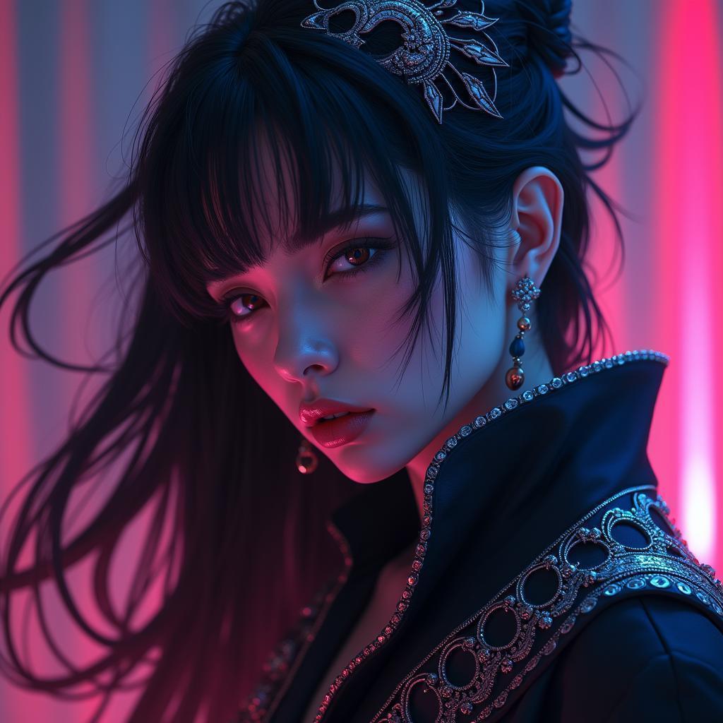 Neon Cyberpunk Portrait of an Evil Magician
