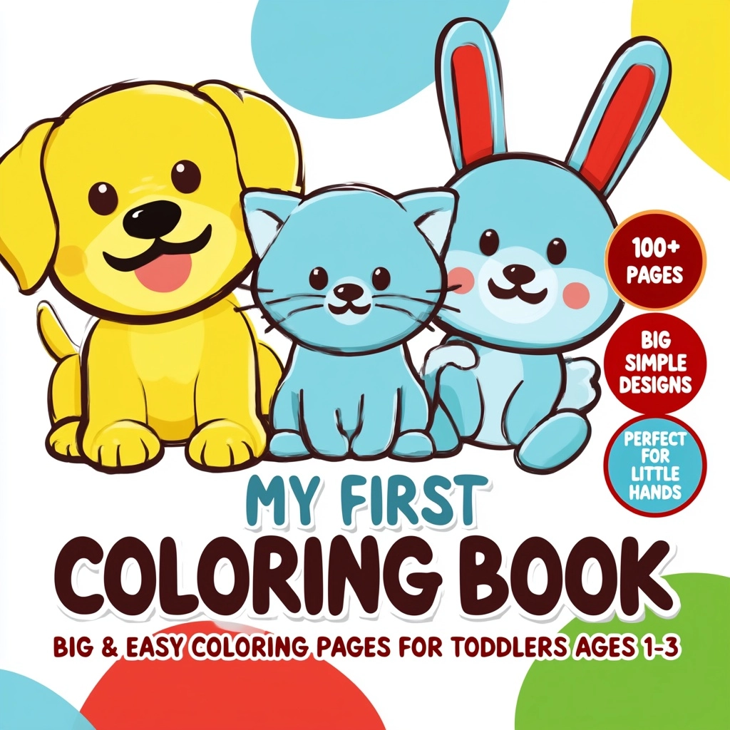 Children's coloring book cover, ultra cute and eye-catching design. Theme: adorable animals for todd