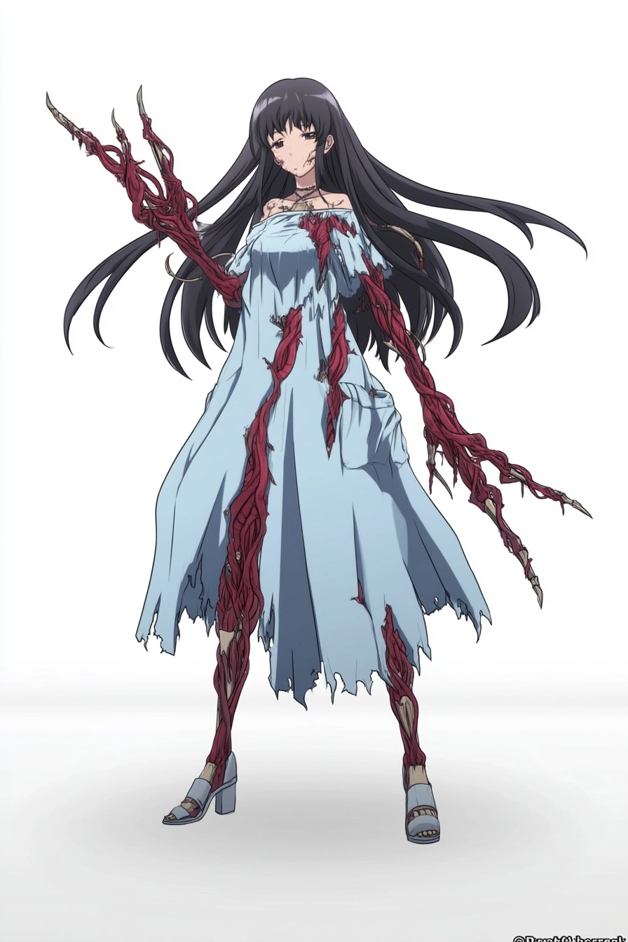 Full body character design of "Blood Mother", an infected elite huntress