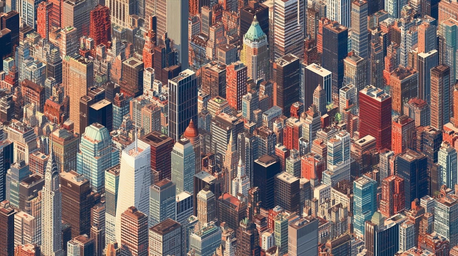 NYC, wallpaper perfect for April, in the style of Olly Moss