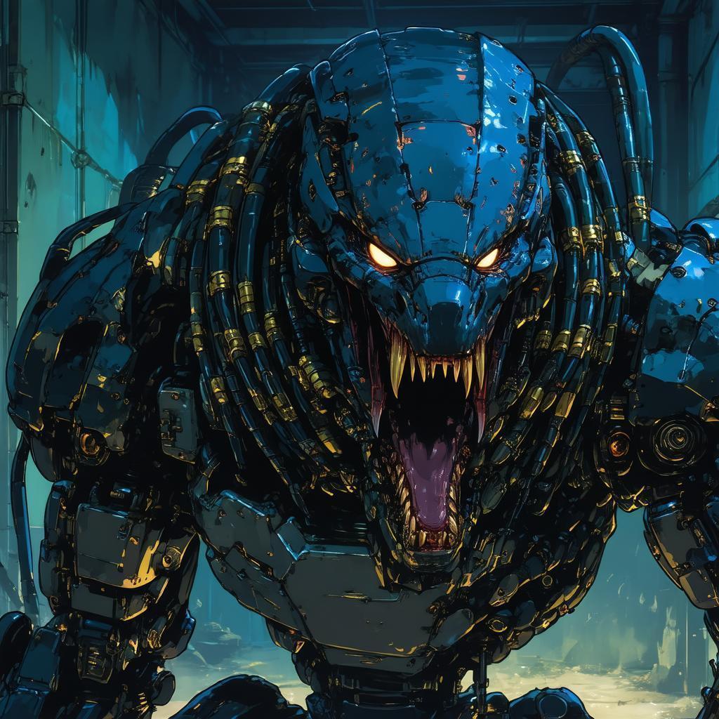 Mechanical Fractal Predator Lurking in Manga Darkness