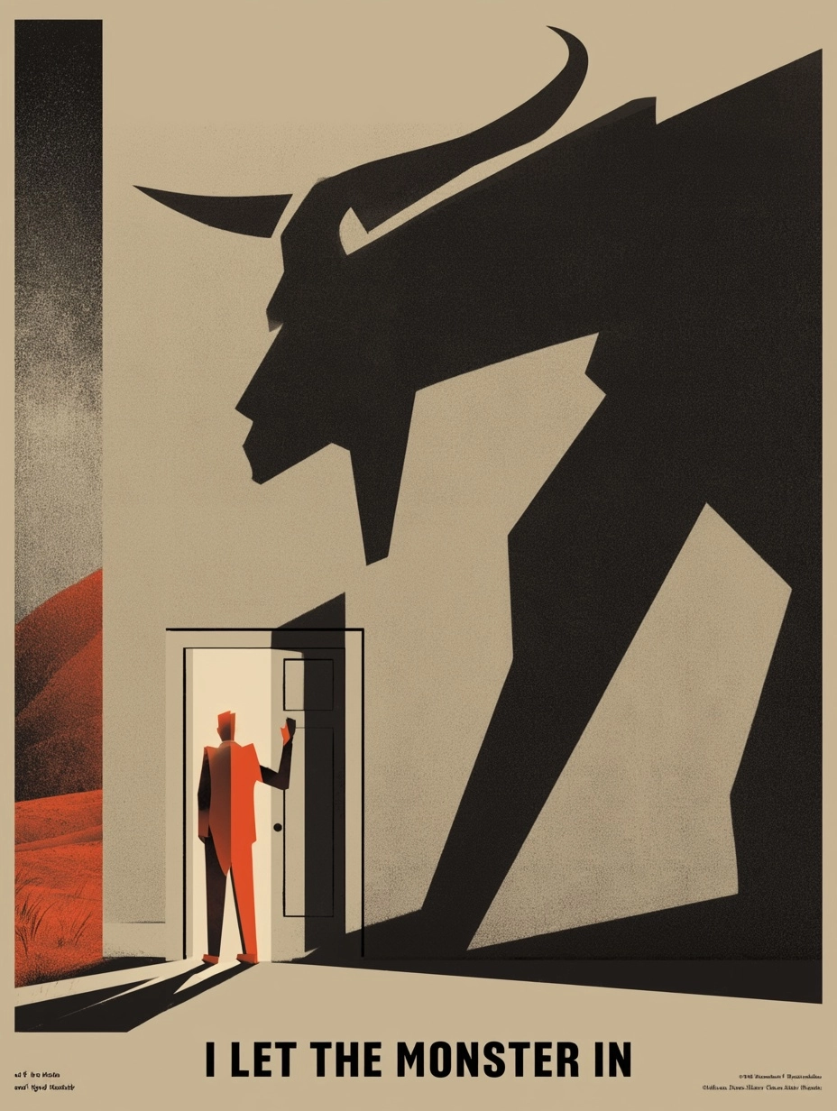 A simple, sleek illustrated graphic for "I Let the Monster In" could present a man opening a narrow