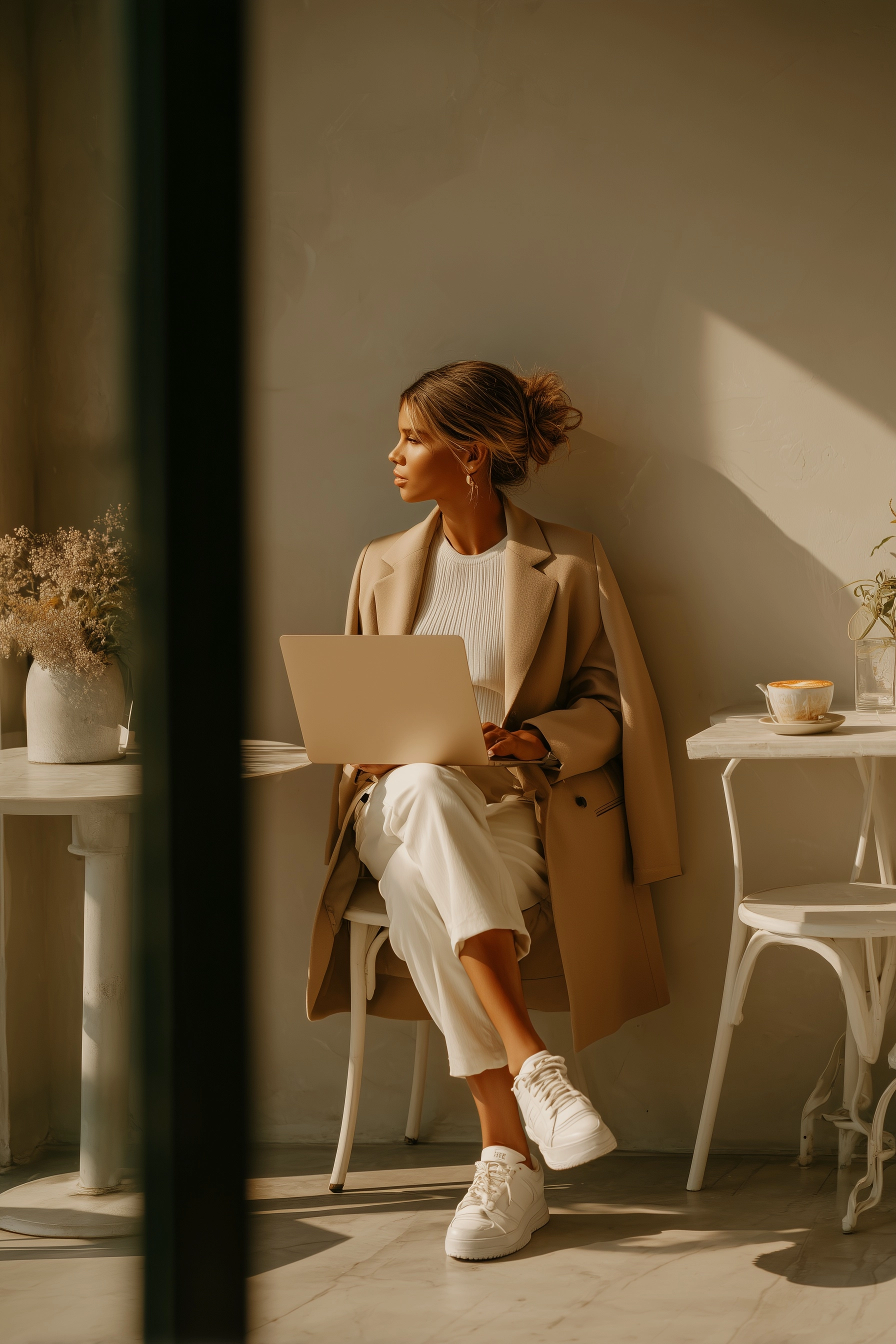 Working on laptop, walking on office, working on cafe, women entrepeneur