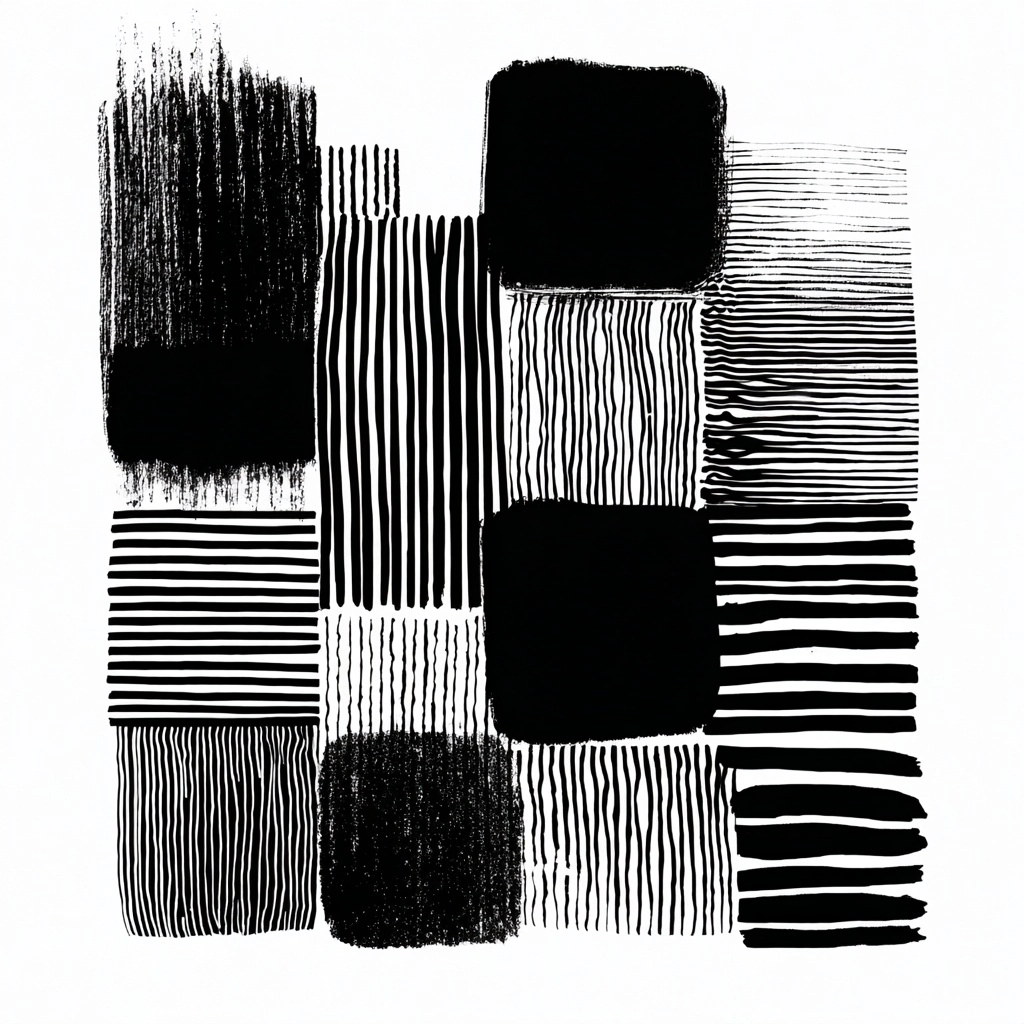 Bold, graphic, clean modern black on white artwork with clean lines