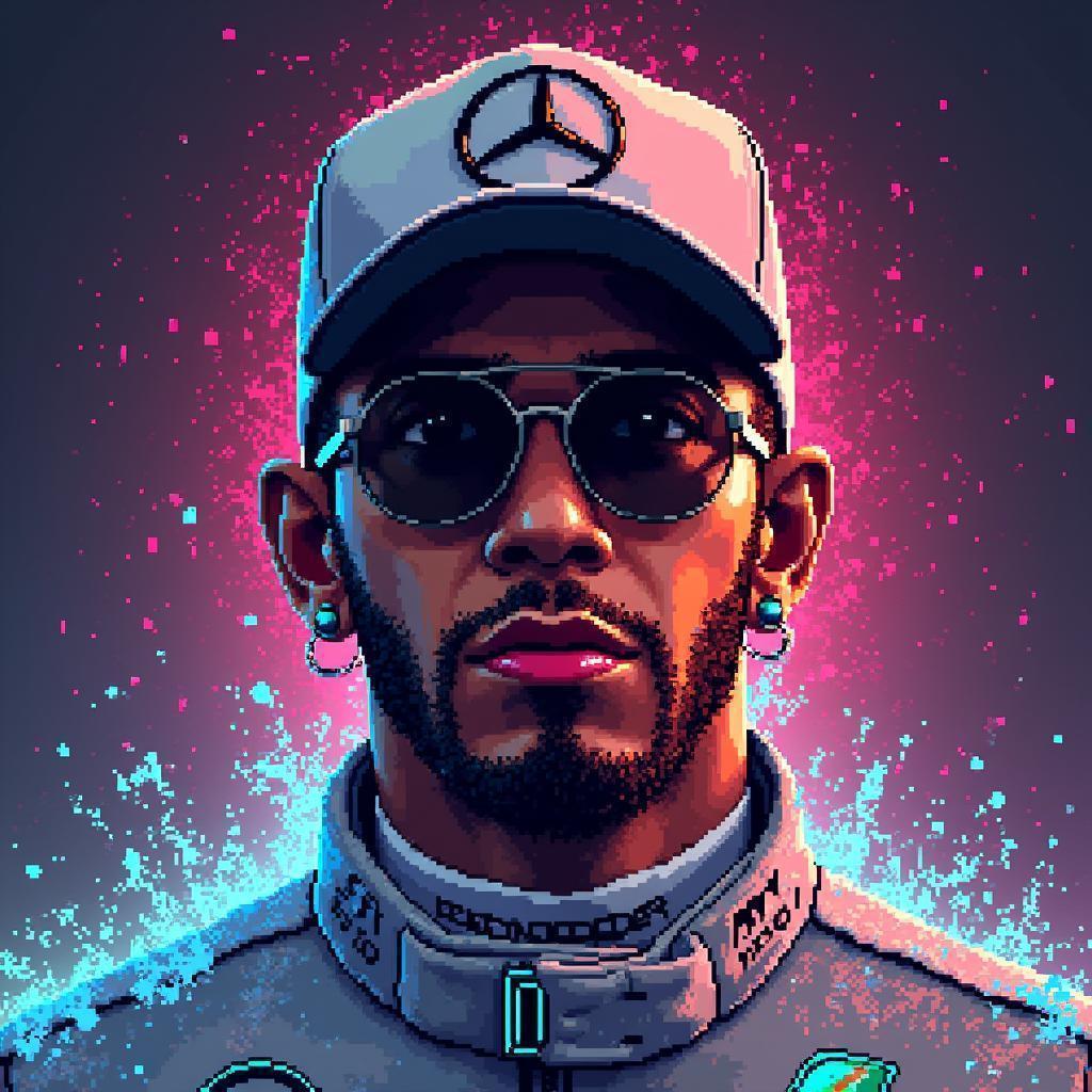 Lewis Hamilton in Cyberpunk Pixel Portrait