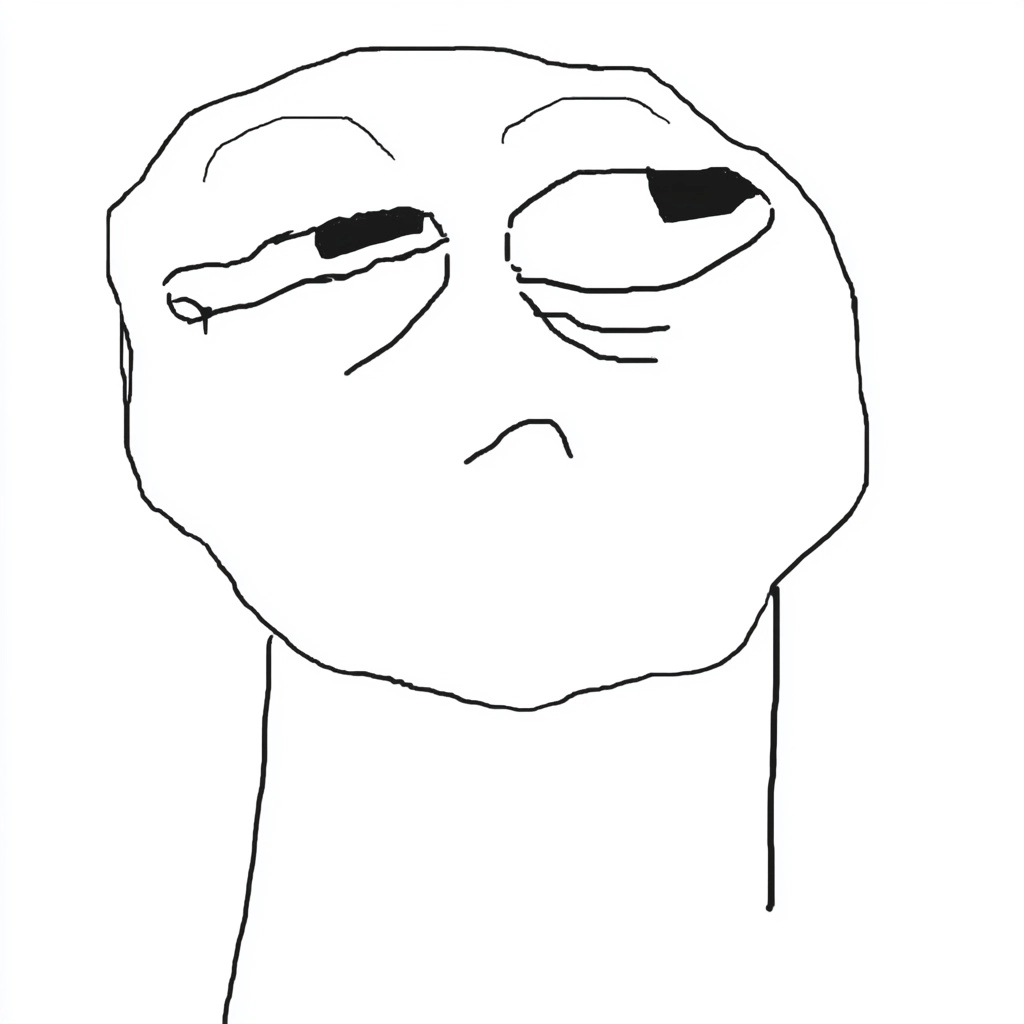 Deadpan expression, crude meme line art, reaction image