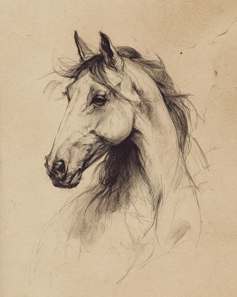 A cute graphite and charcoal pencil sketch of a horse from the next up