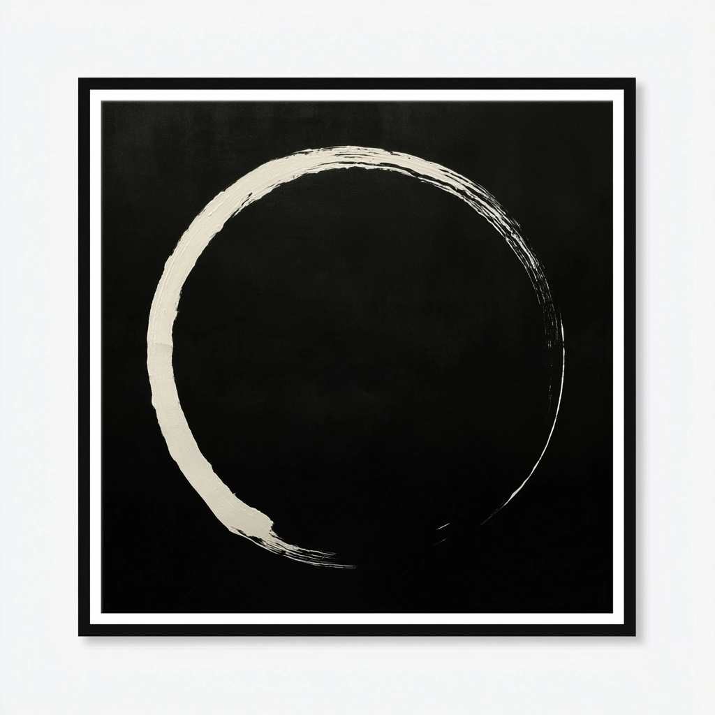 Slim enso circle on a black background, slim, minamilst, elegant