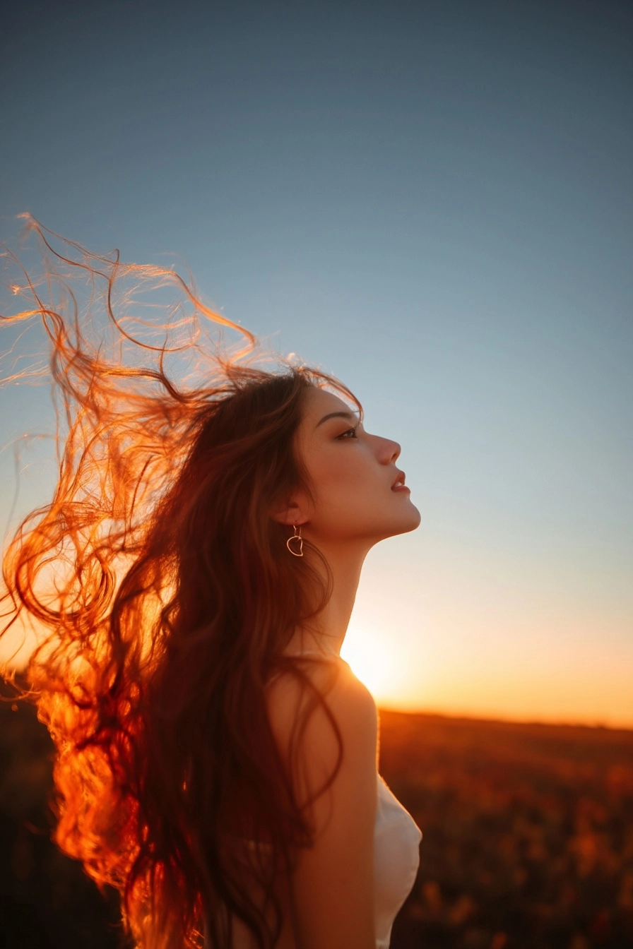 Impressionist Sunset Portrait in an Open Field