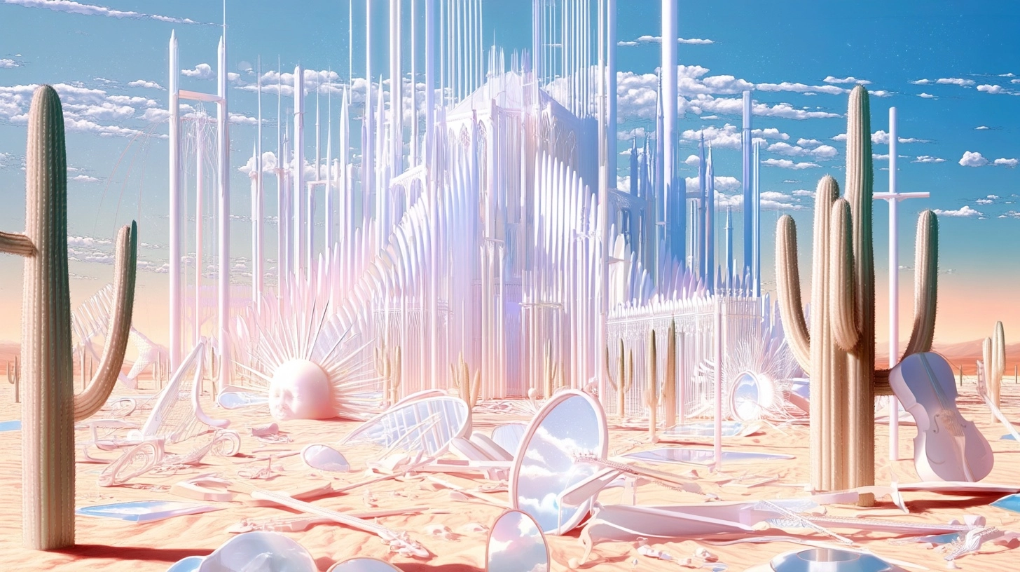 A white desert palace made from countless teeth, cathedral spires, and pendulums