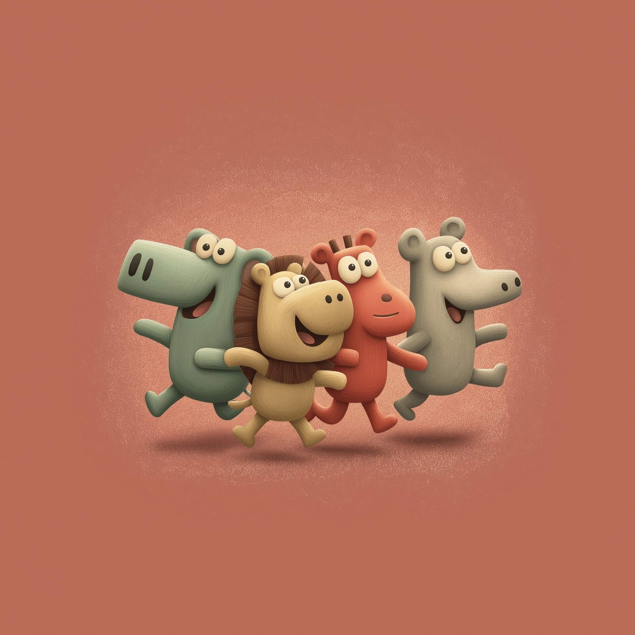 Minimalist music track cover, pastel background, happy realistic animals running