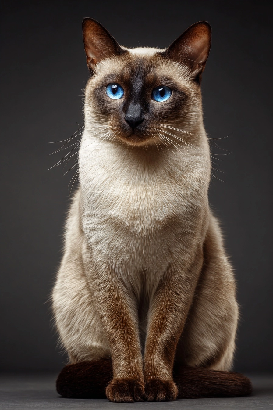 Photo realistic photograph of a siamese cat sitting