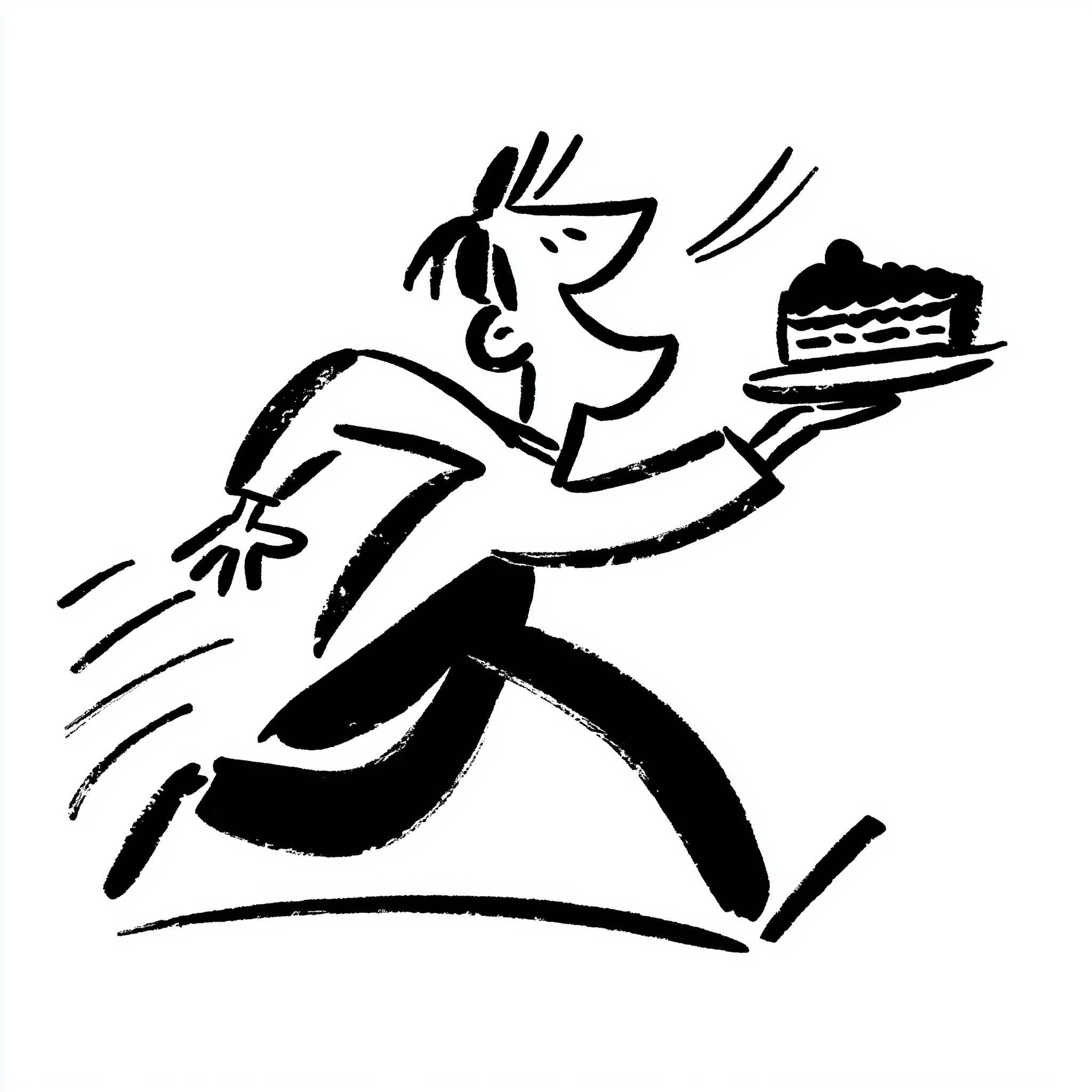 A stylized illustration of a joyful person with mouth wide open and ready to eat a slice of tiramisu