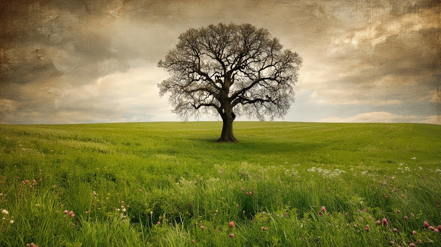 Strange dream scene of Beltane in late springtime, photo. Dream scene is weird, surreal
