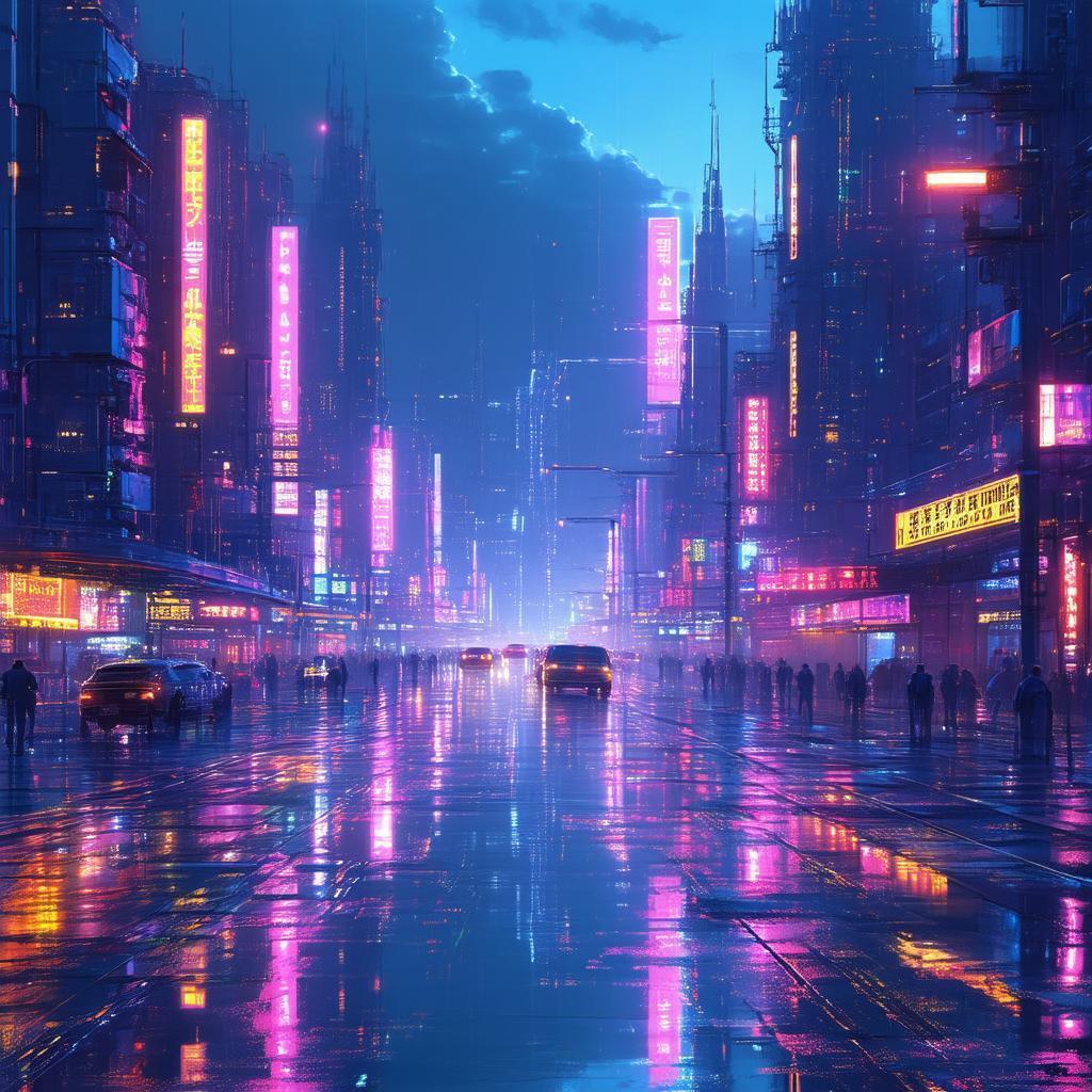 Cybernetic Cityscape Ablaze With Vibrant Holograms