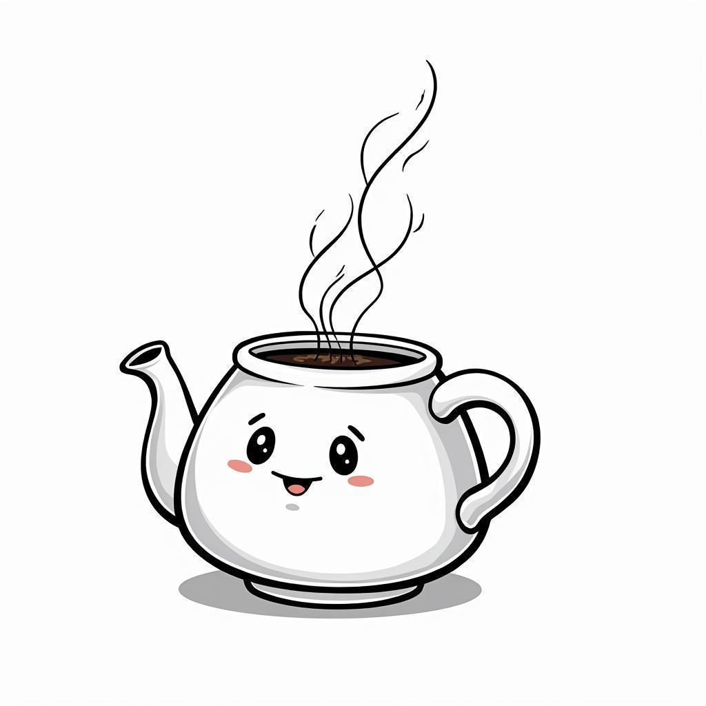 Black and White Anime Teapot Coffee Scene