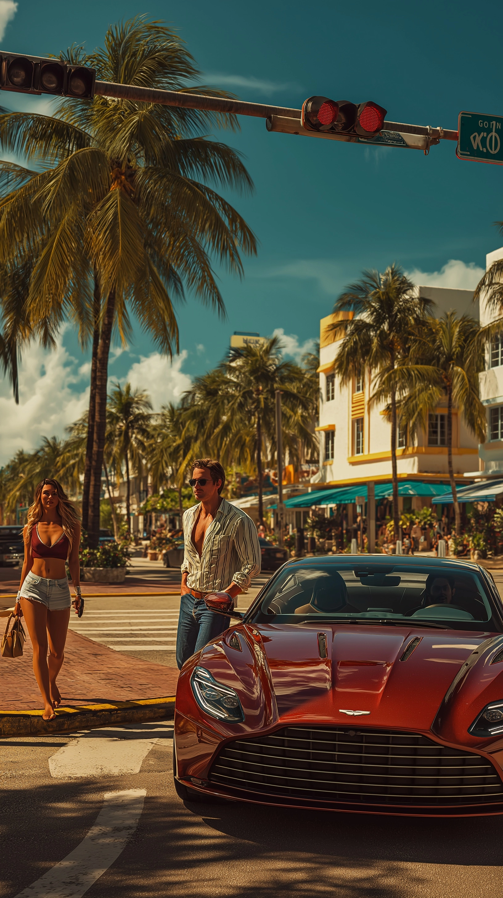 A breathtaking cinematic daytime street scene in Miami