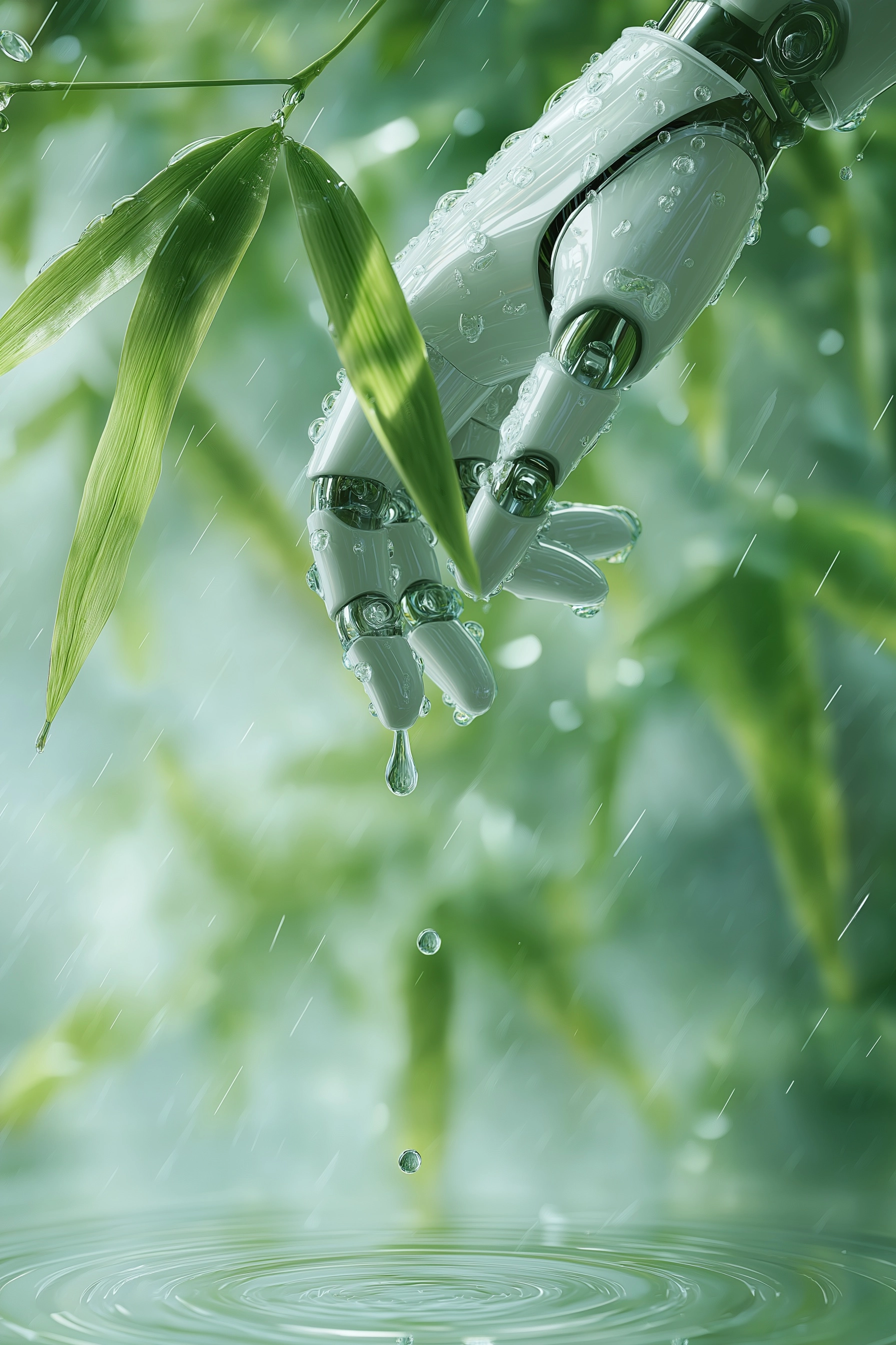 Premium advertising key visual, Qingming Festival smart home theme, spring rainy scene
