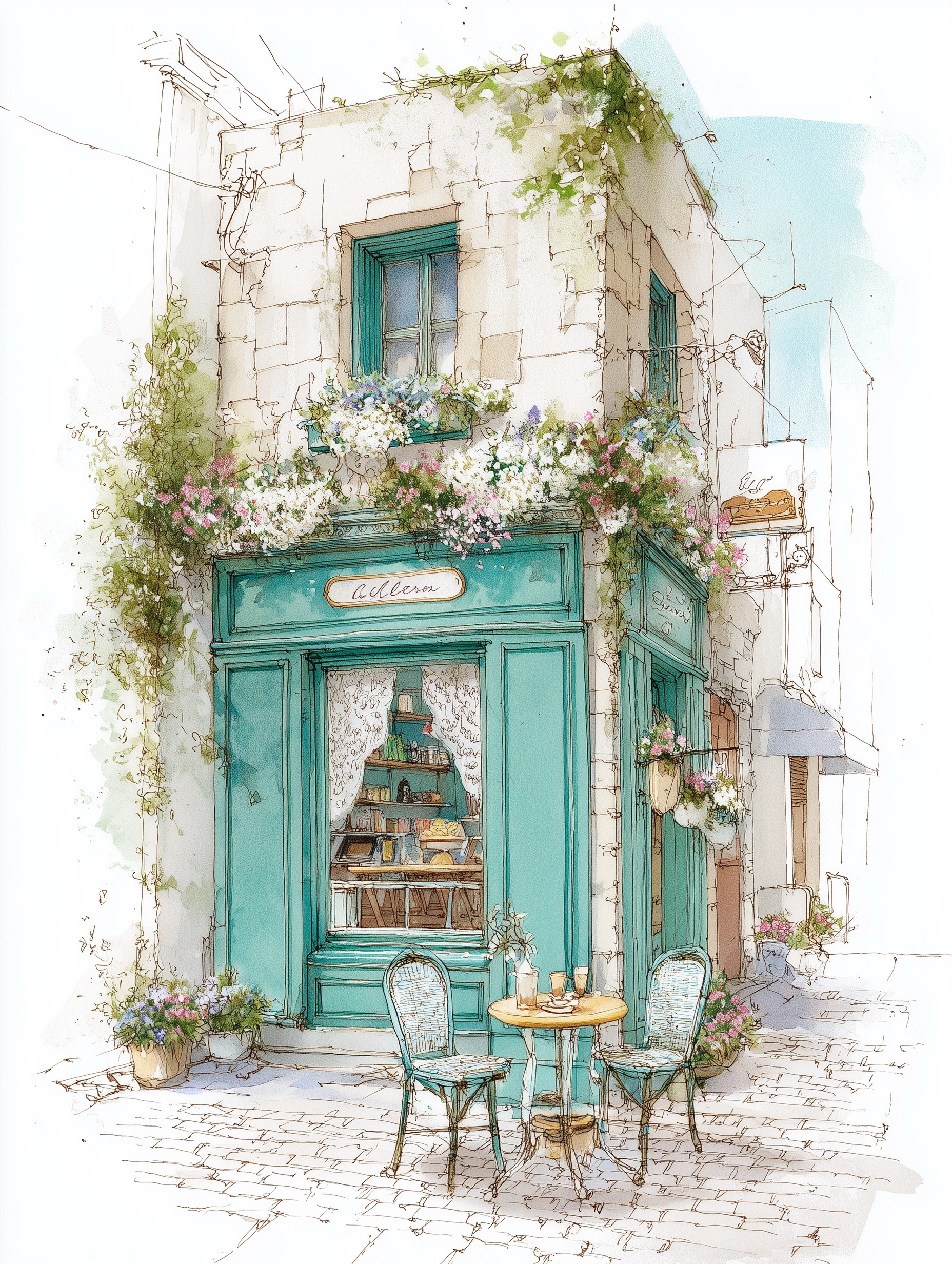 A charming street corner cafe on a stylish urban street