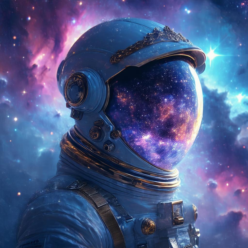Astronaut Visor Reflecting a Celestial Nebula Event