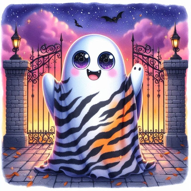 Whimsical Ghost with Tiger Stripe Sheet