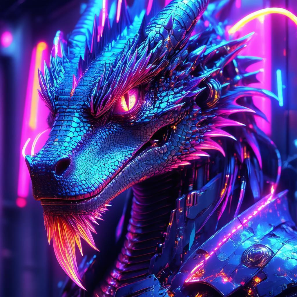 Neonpunk Draconian Portrait With Cybernetic Elegance