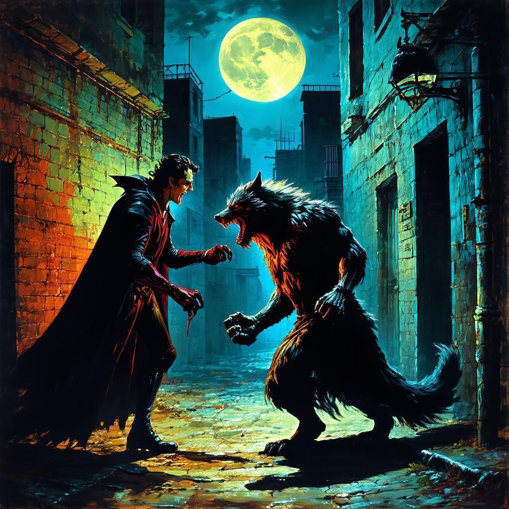 Werewolf Fights Vampire in Moonlit Brisbane Alley