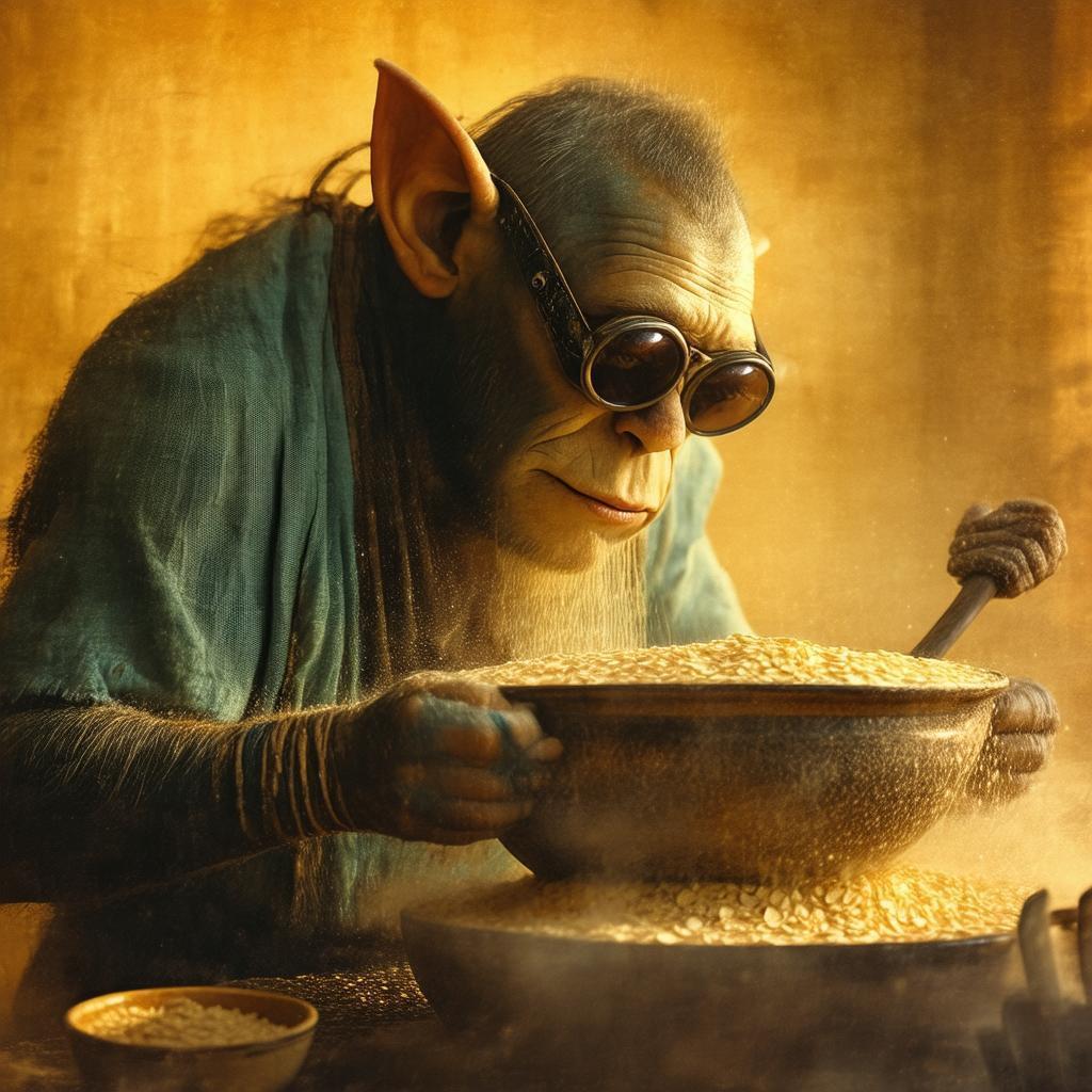 Cyclops Cooking Oatmeal in Nostalgic Golden Tones