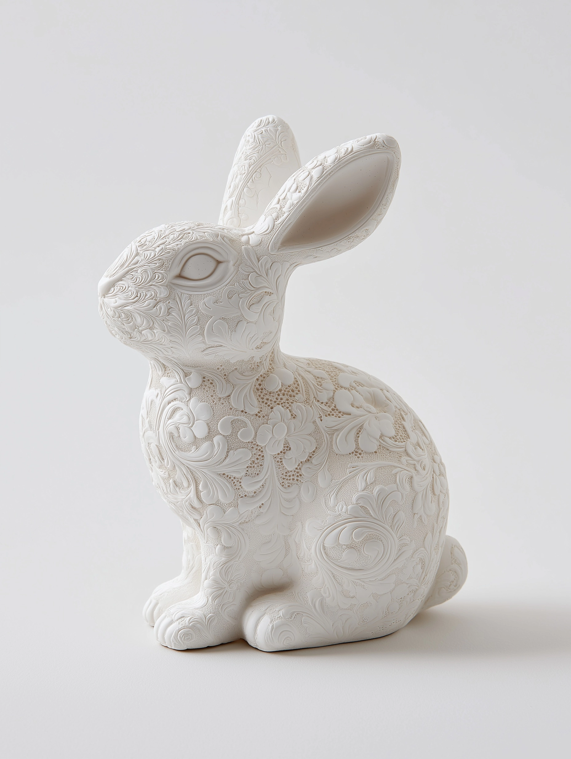 Polystone detailed garden Easter bunny in white on a studio white background