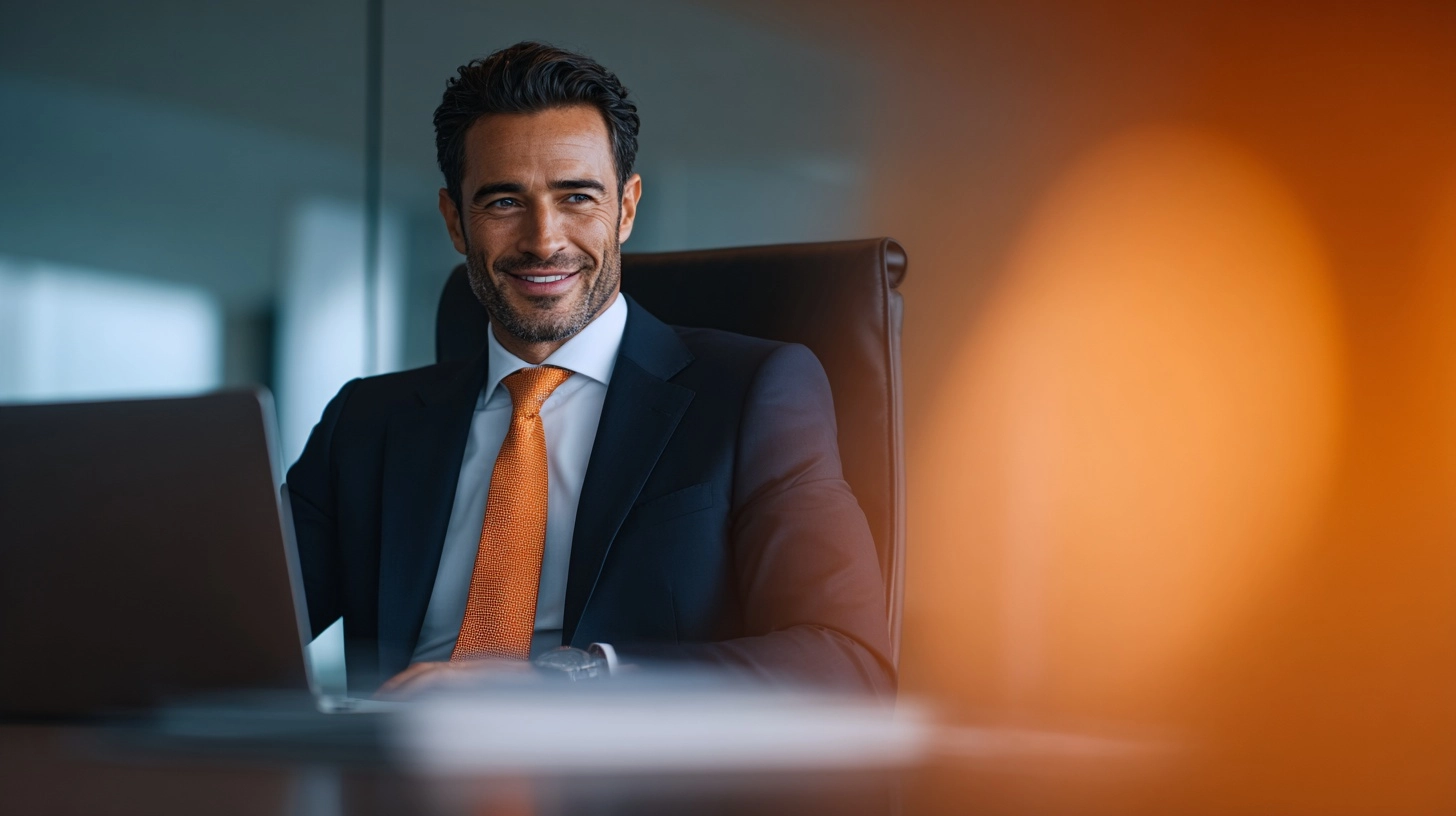 Middle Eastern man, early 30s, wearing a luxurious smooth formal suit (perfectly tailored