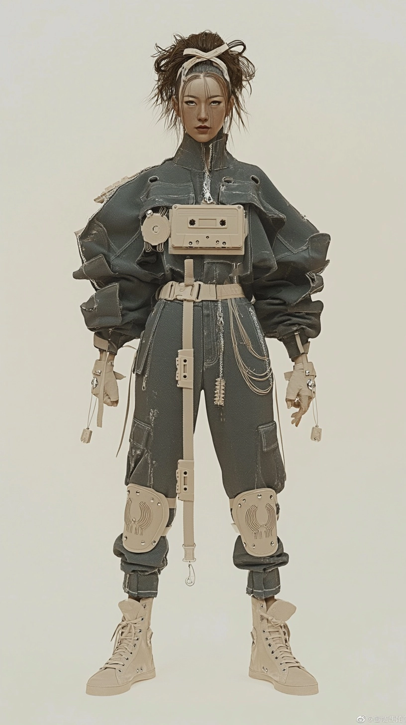 Cassette-Punk Tech Outfit Character, 24-Year-Old Woman