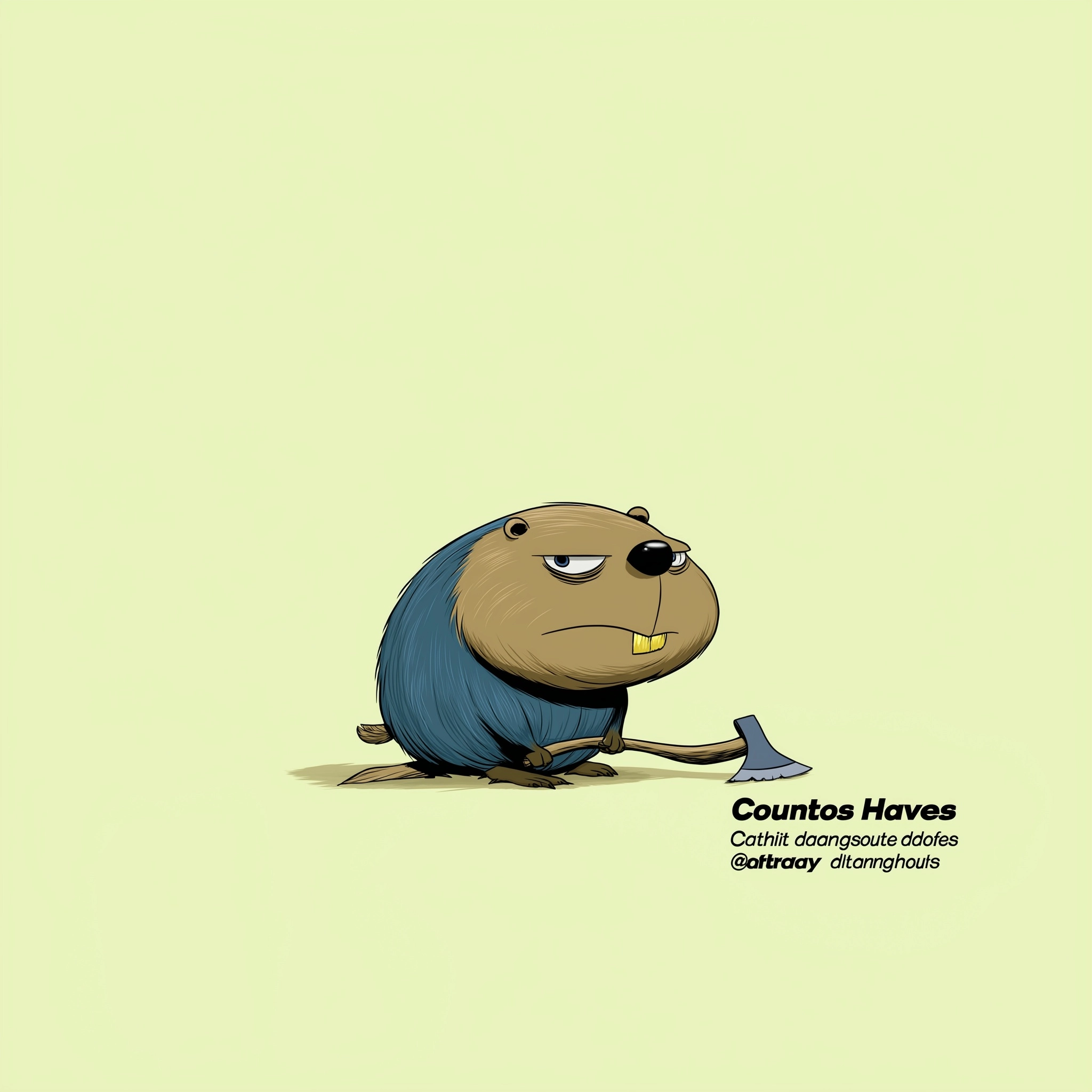 Minimal flat illustration of a beaver character, thick rounded dark contour lines