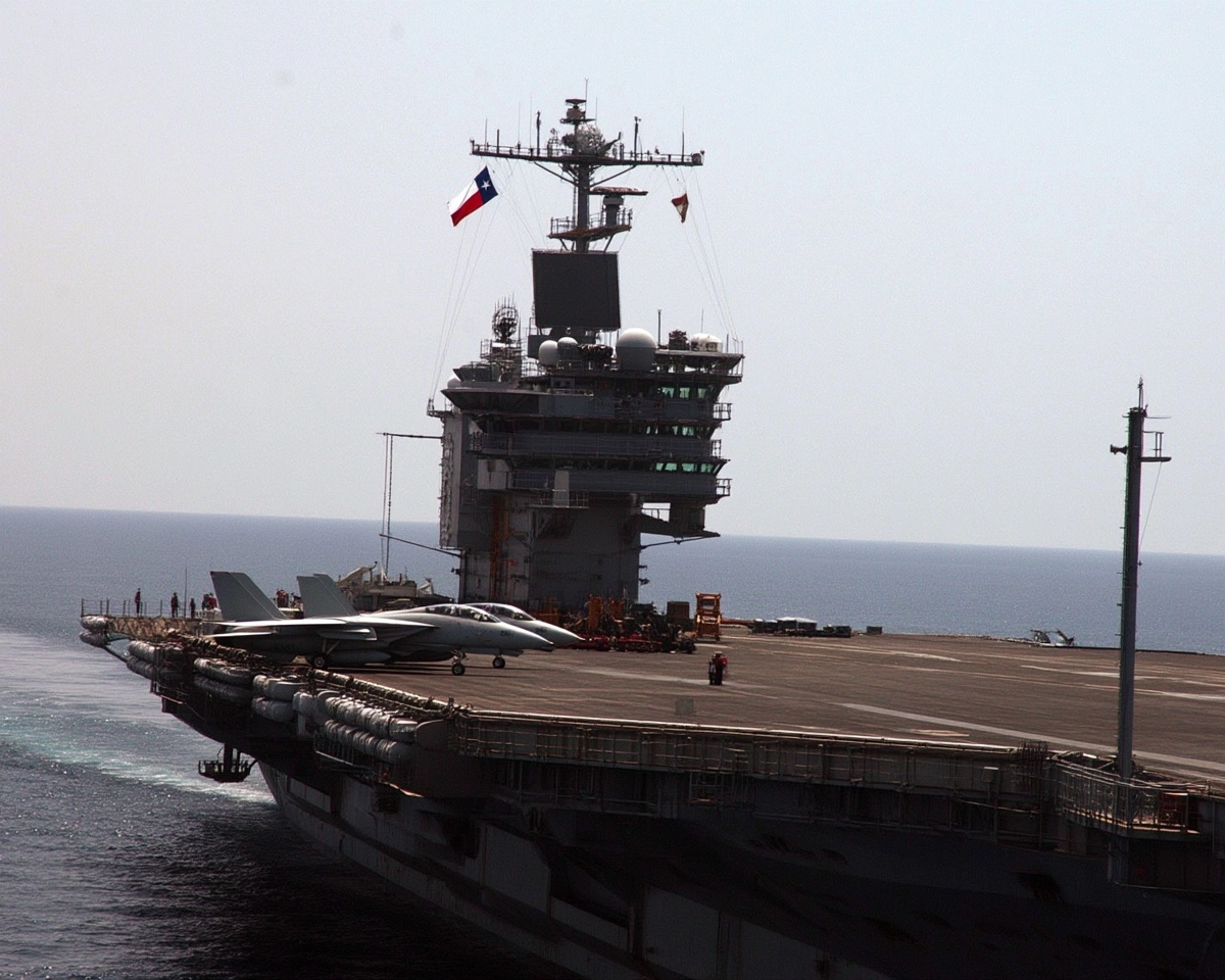 Two a f14 tomcat fighter jets, full ship side view zoomed out