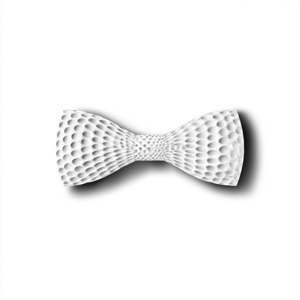 A graphic design of a bow, which is stylized to resemble the dimples and color of a golf ball. The b