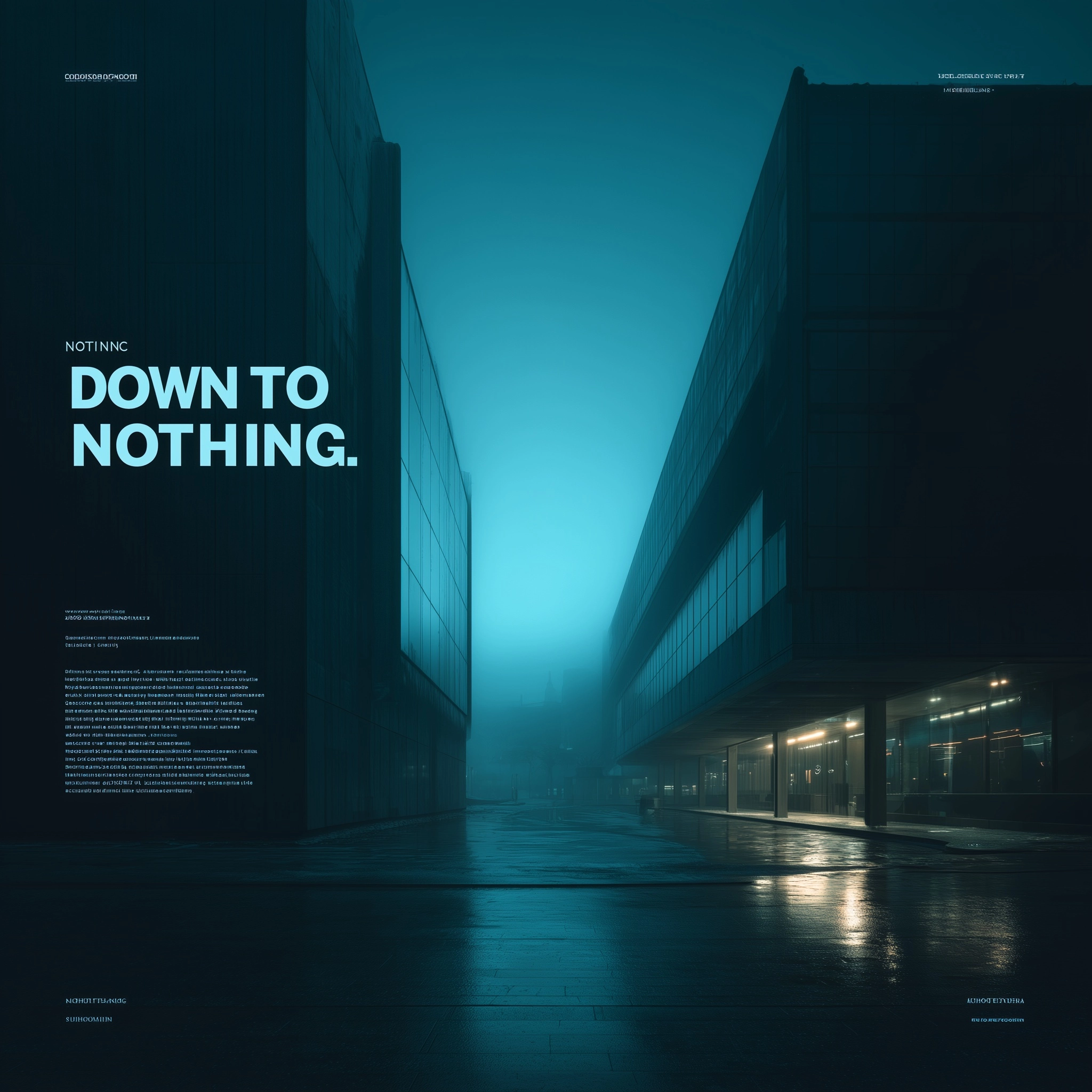 "Neon shadows drift over a minimalist cityscape, cold wave atmosphere, subtle nylon textures