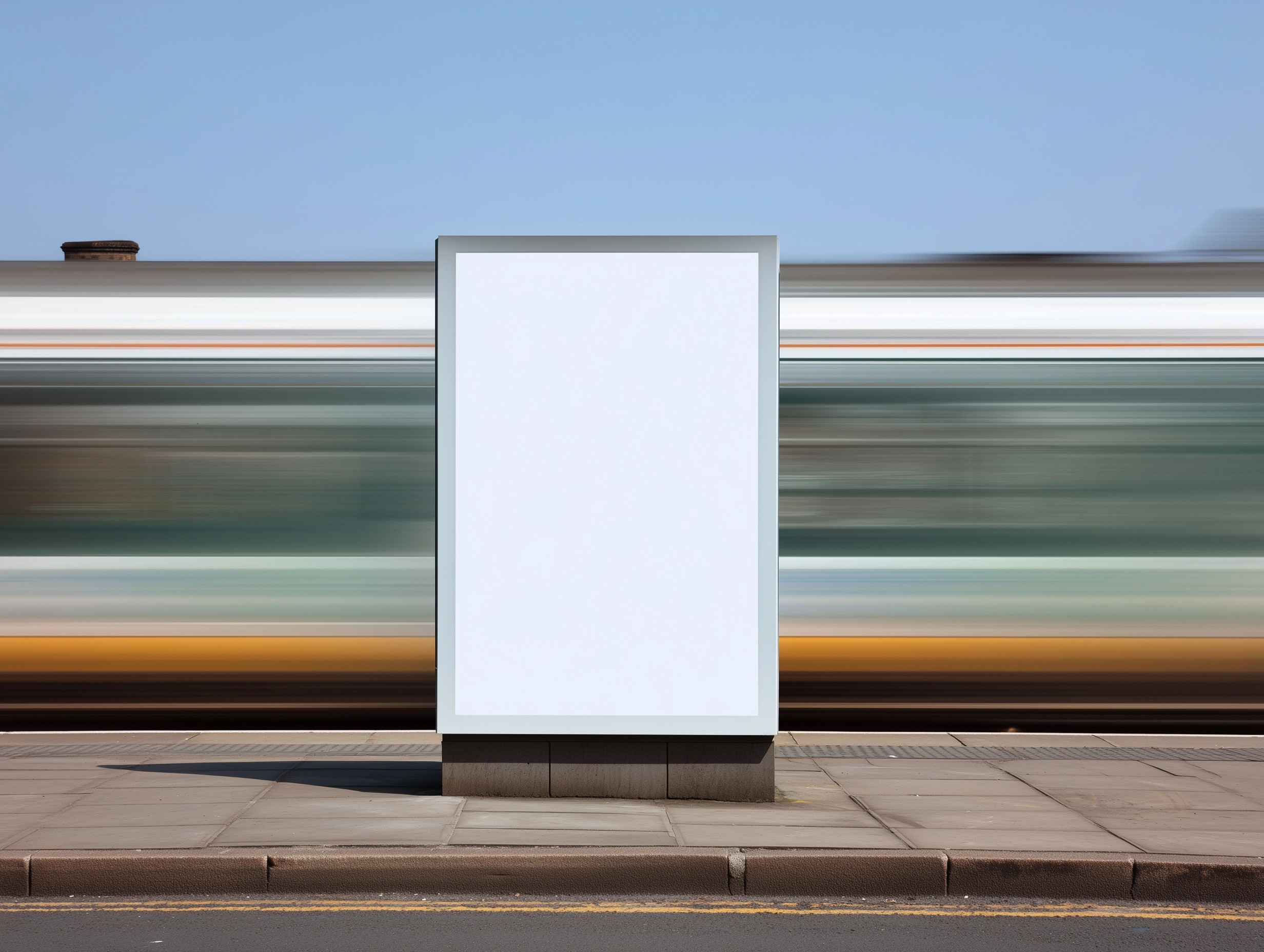 Photograph of a blank white billboard on the side of an english train station