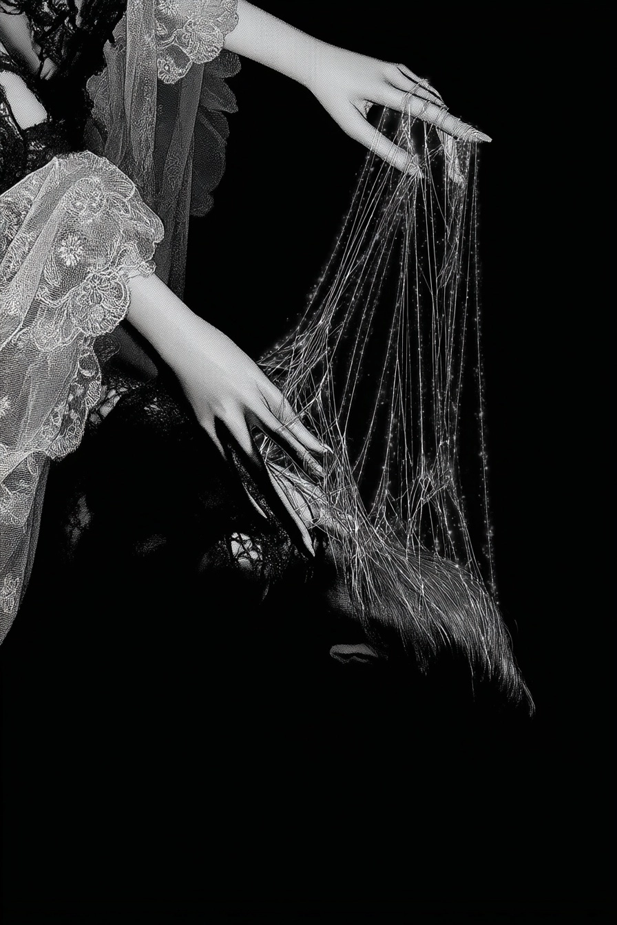 This illustration is a masterful exercise in Gothic minimalism and symbolic oppression. A gothic bla