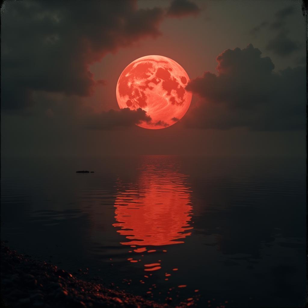 Red Planet Mirrored in Dark Monochrome Waters